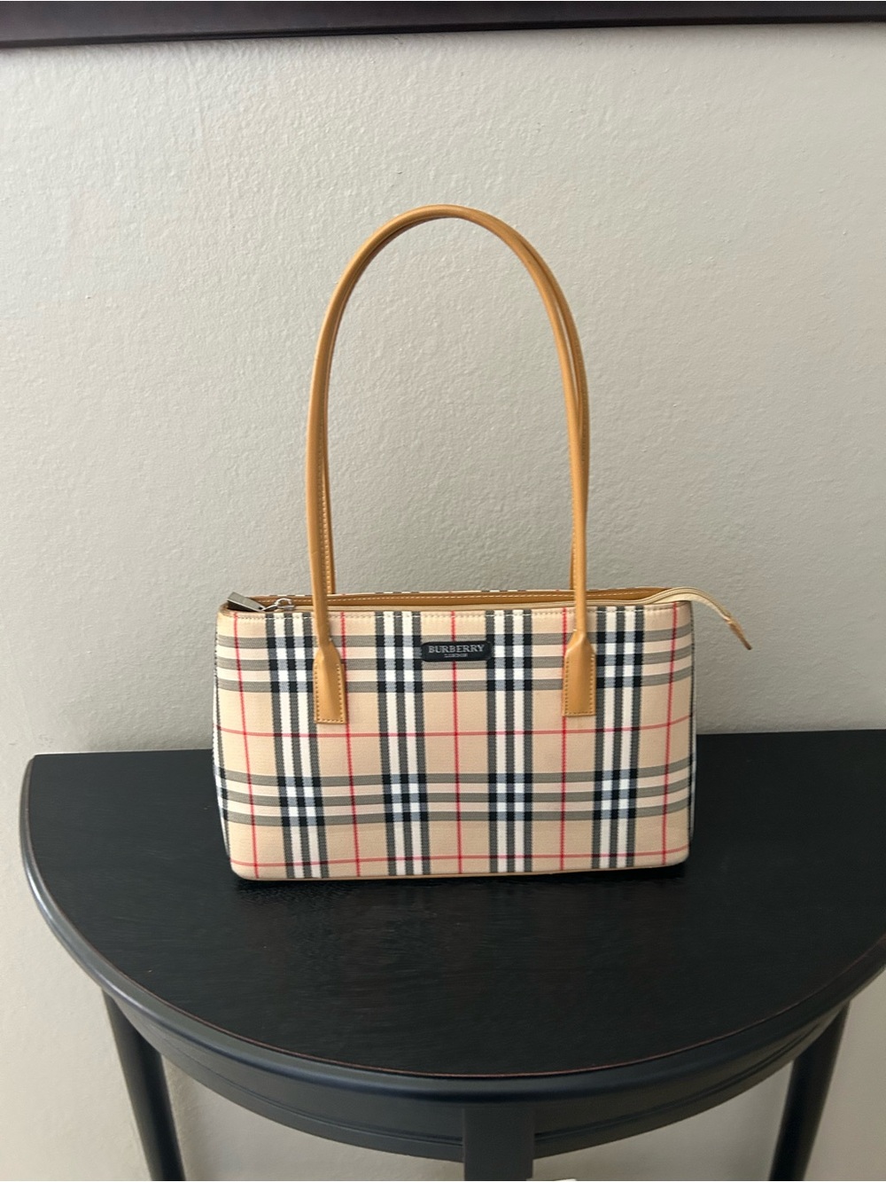 Beige Nova Check Shoulder Bag with Tan Handles